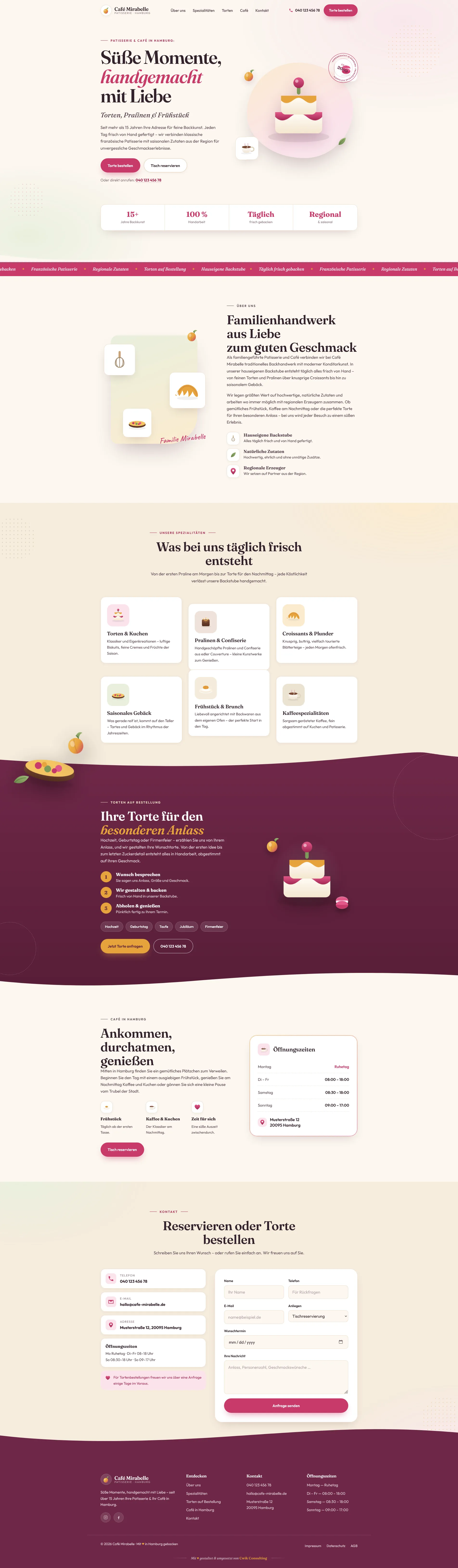 Café Mirabelle Webseite – Desktop-Ansicht