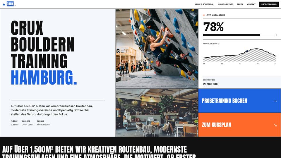 Webseite Crux Bouldern – Boulderhalle