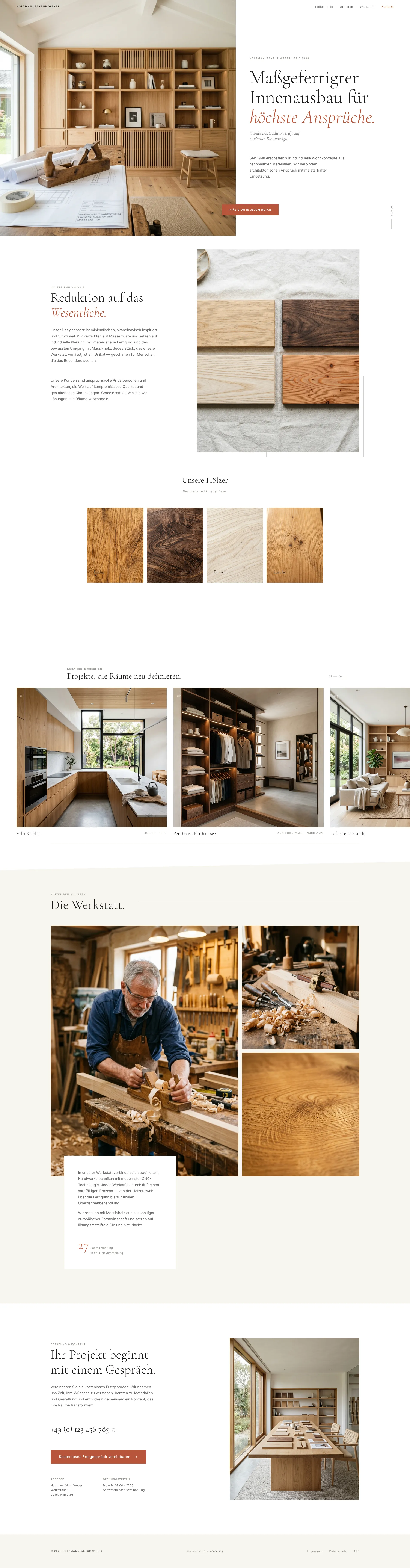 Weber Innenausbau Webseite – Desktop-Ansicht