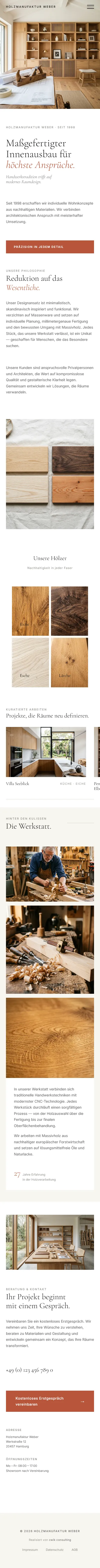 Weber Innenausbau Webseite – Mobile-Ansicht