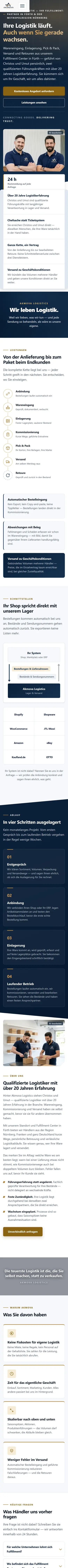 Startseite von Akmova Logistics auf dem Smartphone, ganze Seite