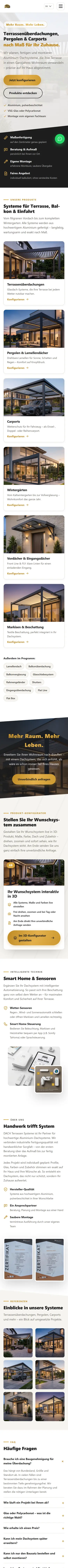 Startseite von DACH Terrassen Systeme auf dem Smartphone, ganze Seite