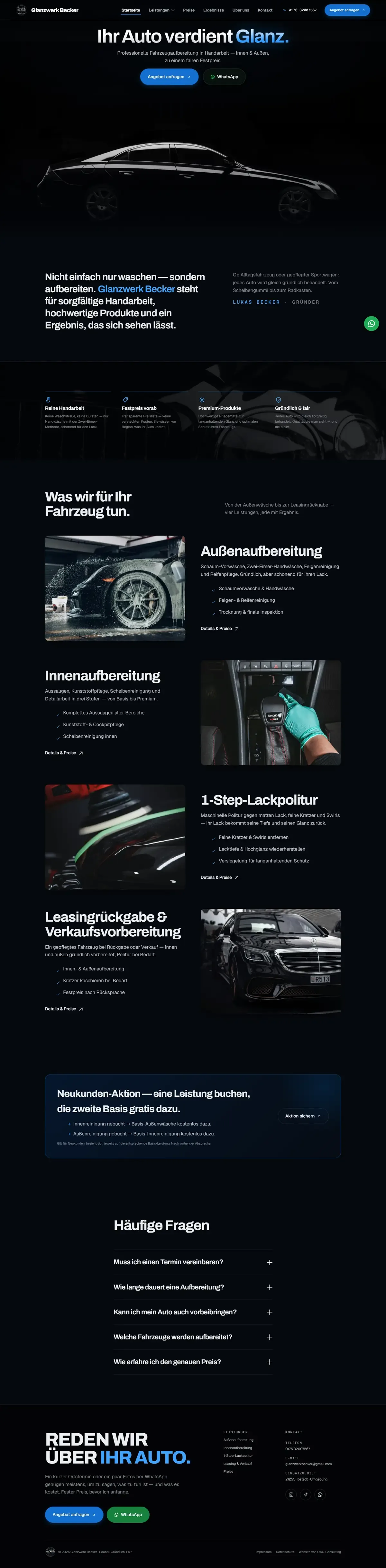 Webseite von Glanzwerk Becker, Fahrzeugaufbereitung in Tostedt