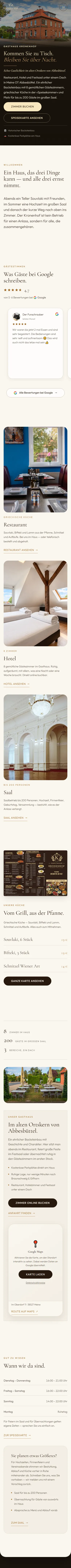 Startseite von Gasthaus Kronenhof auf dem Smartphone, ganze Seite