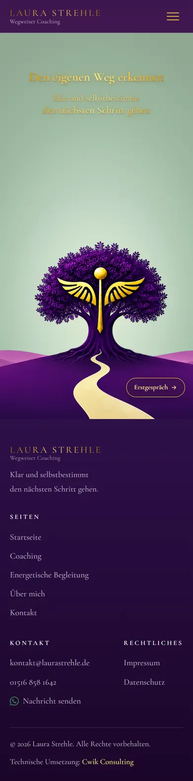 Startseite von Laura Strehle auf dem Smartphone, ganze Seite