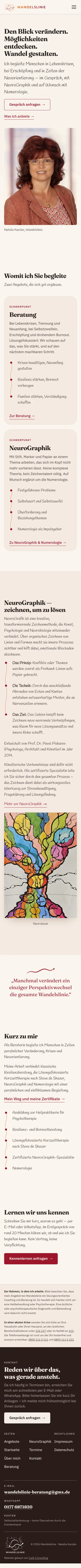 Startseite von Wandelslinie auf dem Smartphone, ganze Seite